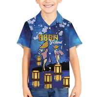 Japan Obon Festival Family Matching Off Shoulder Maxi Dress and Hawaiian Shirt Sakura Lanterns With Bon Dance - Polynesian Pride