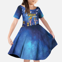 Japan Obon Festival Family Matching Tank Maxi Dress and Hawaiian Shirt Sakura Lanterns With Bon Dance LT14 Daughter's Dress Blue - Polynesian Pride