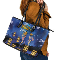 Japan Obon Festival Leather Tote Bag Sakura Lanterns With Bon Dance - Polynesian Pride