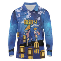 Japan Obon Festival Long Sleeve Polo Shirt Sakura Lanterns With Bon Dance - Polynesian Pride
