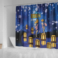 Japan Obon Festival Shower Curtain Sakura Lanterns With Bon Dance - Polynesian Pride