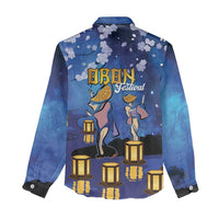 Japan Obon Festival Women Casual Shirt Sakura Lanterns With Bon Dance - Polynesian Pride