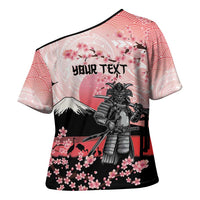 Personalised Japan Samurai Warrior Cross Shoulder Shirt Japanese Cherry Blossom Polynesian Pattern - Polynesian Pride