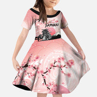 Personalised Japan Samurai Warrior Kid Short Sleeve Dress Japanese Cherry Blossom Polynesian Pattern - Polynesian Pride