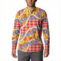 Hawaii Kahili Palaka Motifs Button Sweatshirt Hawaiian Honohono Pikake Lei