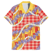 Hawaii Kahili Palaka Motifs Family Matching Off Shoulder Maxi Dress and Hawaiian Shirt Hawaiian Honohono Pikake Lei LT14 Dad's Shirt - Short Sleeve Red - Polynesian Pride