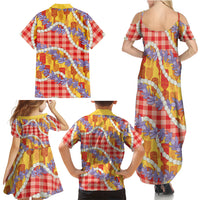 Hawaii Kahili Palaka Motifs Family Matching Summer Maxi Dress and Hawaiian Shirt Hawaiian Honohono Pikake Lei LT14 - Polynesian Pride