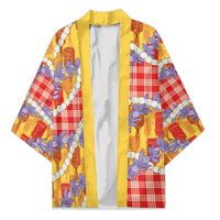 Hawaii Kahili Palaka Motifs Kimono Hawaiian Honohono Pikake Lei