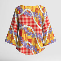 Hawaii Kahili Palaka Motifs Kimono Sleeve Blouse Hawaiian Honohono Pikake Lei
