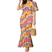 Hawaii Kahili Palaka Motifs Mermaid Dress Hawaiian Honohono Pikake Lei