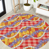 Hawaii Kahili Palaka Motifs Round Carpet Hawaiian Honohono Pikake Lei