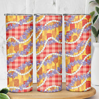 Hawaii Kahili Palaka Motifs Skinny Tumbler Hawaiian Honohono Pikake Lei LT14 - Polynesian Pride