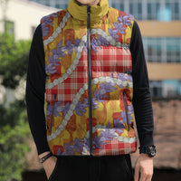 Hawaii Kahili Palaka Motifs Sleeveless Puffer Jacket Hawaiian Honohono Pikake Lei