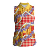 Hawaii Kahili Palaka Motifs Women Sleeveless Polo Shirt Hawaiian Honohono Pikake Lei LT14 Female Red - Polynesian Pride
