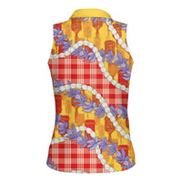 Hawaii Kahili Palaka Motifs Women Sleeveless Polo Shirt Hawaiian Honohono Pikake Lei LT14 - Polynesian Pride