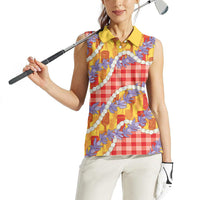 Hawaii Kahili Palaka Motifs Women Sleeveless Polo Shirt Hawaiian Honohono Pikake Lei LT14 - Polynesian Pride