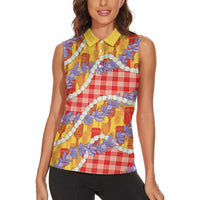 Hawaii Kahili Palaka Motifs Women Sleeveless Polo Shirt Hawaiian Honohono Pikake Lei LT14 - Polynesian Pride