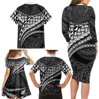 Hawaii Lauhala Tattoo Family Matching Long Sleeve Bodycon Dress and Hawaiian Shirt Hawaiian Hala Leaf Weaving LT14 - Polynesian Pride
