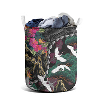 Hawaiian and Japanese Culture Laundry Basket Crane Sakura Hibiscus Tropical Vibes