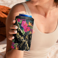 Hawaiian and Japanese Culture 4 in 1 Can Cooler Tumbler Crane Sakura Hibiscus Tropical Vibes