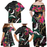 Hawaiian and Japanese Culture Family Matching Off Shoulder Maxi Dress and Hawaiian Shirt Crane Sakura Hibiscus Tropical Vibes LT14 - Polynesian Pride