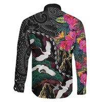 Hawaiian and Japanese Culture Family Matching Off Shoulder Short Dress and Hawaiian Shirt Crane Sakura Hibiscus Tropical Vibes LT14 - Polynesian Pride