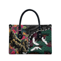 Hawaiian and Japanese Culture Leather Bag Crane Sakura Hibiscus Tropical Vibes