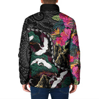 Hawaiian and Japanese Culture Padded Jacket Crane Sakura Hibiscus Tropical Vibes