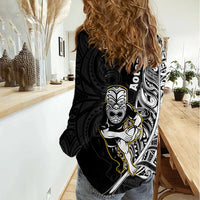 New Zealand Silver Fern Rugby Women Casual Shirt All Black Maori Version Black LT14 - Polynesian Pride