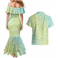Baby Green Gradient Polynesia Couples Matching Mermaid Dress and Hawaiian Shirt Hawaiian Tribal Hammerhead Shark Tattoo LT14 - Polynesian Pride