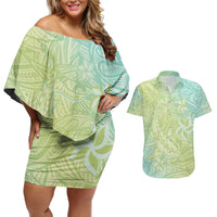 Baby Green Gradient Polynesia Couples Matching Off Shoulder Short Dress and Hawaiian Shirt Hawaiian Tribal Hammerhead Shark Tattoo LT14 Baby Green - Polynesian Pride
