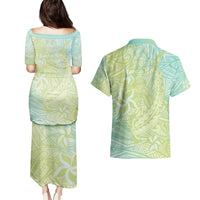 Baby Green Gradient Polynesia Couples Matching Puletasi and Hawaiian Shirt Hawaiian Tribal Hammerhead Shark Tattoo LT14 - Polynesian Pride