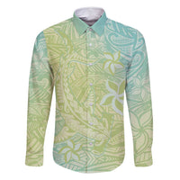 Baby Green Gradient Polynesia Family Matching Long Sleeve Bodycon Dress and Hawaiian Shirt Hawaiian Tribal Hammerhead Shark Tattoo