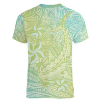 Baby Green Gradient Polynesia Women V-Neck T-Shirt Hawaiian Tribal Hammerhead Shark Tattoo LT14 - Polynesian Pride