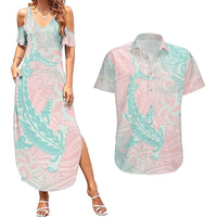 Baby Pink Gradient Polynesia Couples Matching Summer Maxi Dress and Hawaiian Shirt Hawaiian Tribal Hammerhead Shark Tattoo LT14 Baby Pink - Polynesian Pride