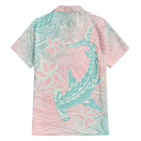 Baby Pink Gradient Polynesia Family Matching Long Sleeve Bodycon Dress and Hawaiian Shirt Hawaiian Tribal Hammerhead Shark Tattoo