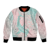 Baby Pink Gradient Polynesia Sleeve Zip Bomber Jacket Hawaiian Tribal Hammerhead Shark Tattoo