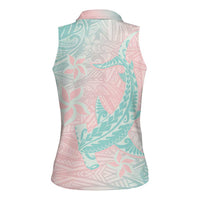 Baby Pink Gradient Polynesia Women Sleeveless Polo Shirt Hawaiian Tribal Hammerhead Shark Tattoo LT14 - Polynesian Pride