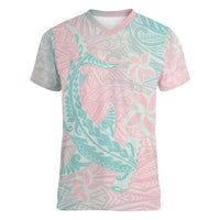 Baby Pink Gradient Polynesia Women V-Neck T-Shirt Hawaiian Tribal Hammerhead Shark Tattoo LT14 Female Baby Pink - Polynesian Pride