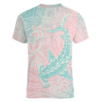 Baby Pink Gradient Polynesia Women V-Neck T-Shirt Hawaiian Tribal Hammerhead Shark Tattoo LT14 - Polynesian Pride