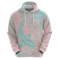 Baby Pink Gradient Polynesia Zip Hoodie Hawaiian Tribal Hammerhead Shark Tattoo