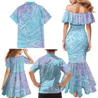 Baby Blue Gradient Polynesia Family Matching Mermaid Dress and Hawaiian Shirt Hawaiian Tribal Hammerhead Shark Tattoo