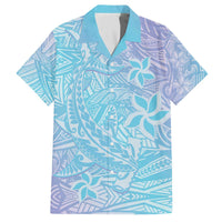 Baby Blue Gradient Polynesia Family Matching Off The Shoulder Long Sleeve Dress and Hawaiian Shirt Hawaiian Tribal Hammerhead Shark Tattoo