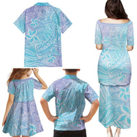 Baby Blue Gradient Polynesia Family Matching Puletasi and Hawaiian Shirt Hawaiian Tribal Hammerhead Shark Tattoo LT14 - Polynesian Pride