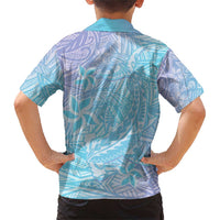 Baby Blue Gradient Polynesia Family Matching Short Sleeve Bodycon Dress and Hawaiian Shirt Hawaiian Tribal Hammerhead Shark Tattoo LT14 - Polynesian Pride