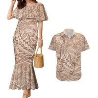 Pastel Brown Polynesia Couples Matching Mermaid Dress and Hawaiian Shirt Hawaiian Tribal Hammerhead Shark Tattoo LT14 Pastel Brown - Polynesian Pride