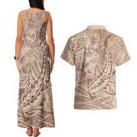 Pastel Brown Polynesia Couples Matching Tank Maxi Dress and Hawaiian Shirt Hawaiian Tribal Hammerhead Shark Tattoo LT14 - Polynesian Pride