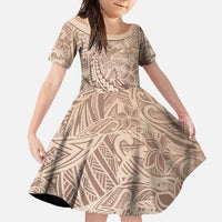 Pastel Brown Polynesia Family Matching Mermaid Dress and Hawaiian Shirt Hawaiian Tribal Hammerhead Shark Tattoo LT14 Daughter's Dress Pastel Brown - Polynesian Pride
