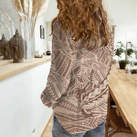 Pink Gradient Polynesia Women Casual Shirt Hawaiian Tribal Hammerhead Shark Tattoo