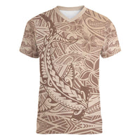 Pastel Brown Polynesia Women V-Neck T-Shirt Hawaiian Tribal Hammerhead Shark Tattoo LT14 Female Pastel Brown - Polynesian Pride